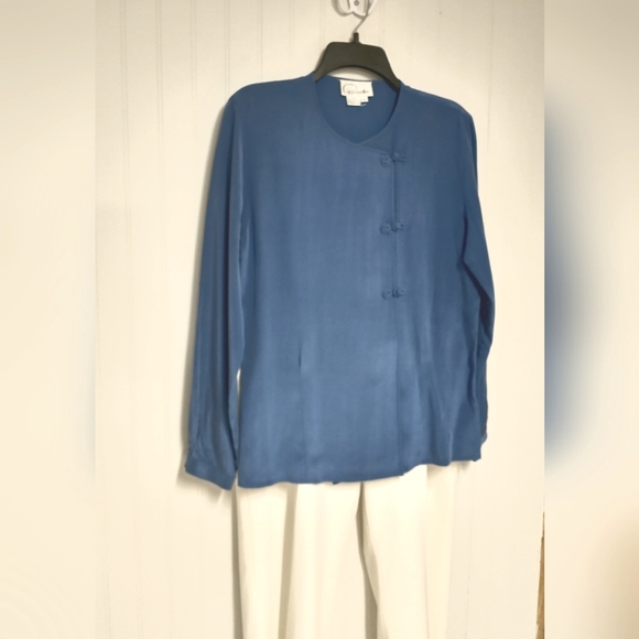 Cappagallo Vintage Long Sleeve 100% Silk Blouse Size 4 Toggle Buttons - Picture 6 of 7